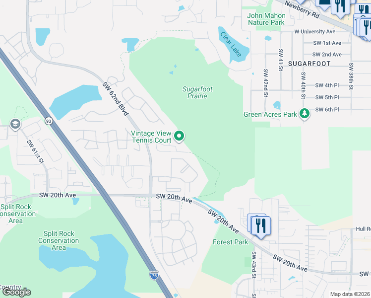 map of restaurants, bars, coffee shops, grocery stores, and more near 4909 Southwest 10th Lane in Gainesville