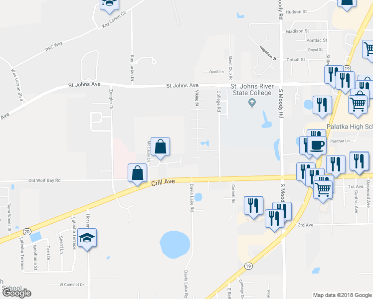 map of restaurants, bars, coffee shops, grocery stores, and more near 6109 West 2nd Manor in Palatka