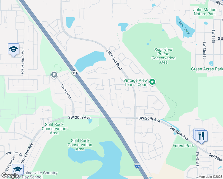 map of restaurants, bars, coffee shops, grocery stores, and more near 956 Southwest 55th Terrace in Gainesville