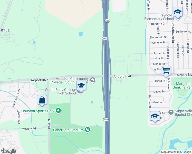 map of restaurants, bars, coffee shops, grocery stores, and more near 1930 Airport Boulevard in Houston