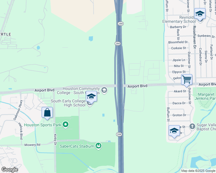map of restaurants, bars, coffee shops, grocery stores, and more near 1990 Airport Boulevard in Houston