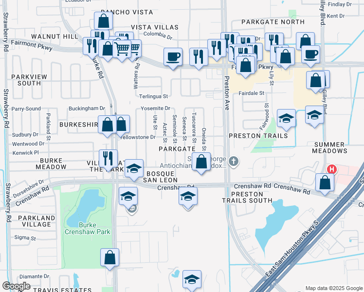 map of restaurants, bars, coffee shops, grocery stores, and more near 4503 Seneca Street in Pasadena