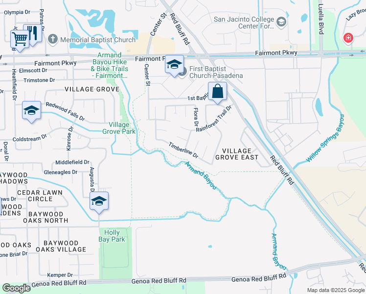 map of restaurants, bars, coffee shops, grocery stores, and more near 7418 Timberline Drive in Pasadena