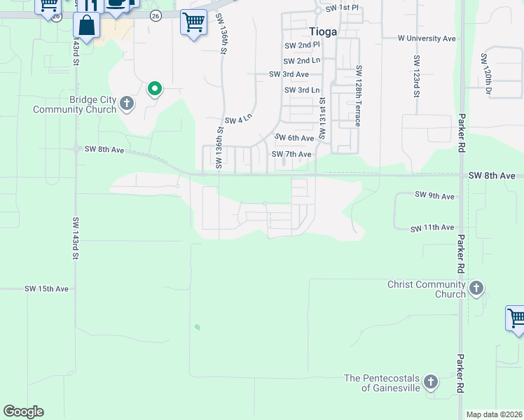 map of restaurants, bars, coffee shops, grocery stores, and more near 13275 Southwest 11th Road in Newberry