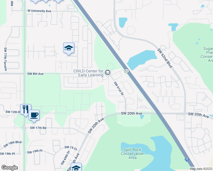 map of restaurants, bars, coffee shops, grocery stores, and more near 924 Southwest 62nd Terrace in Gainesville