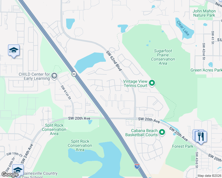 map of restaurants, bars, coffee shops, grocery stores, and more near 956 Southwest 55th Terrace in Gainesville