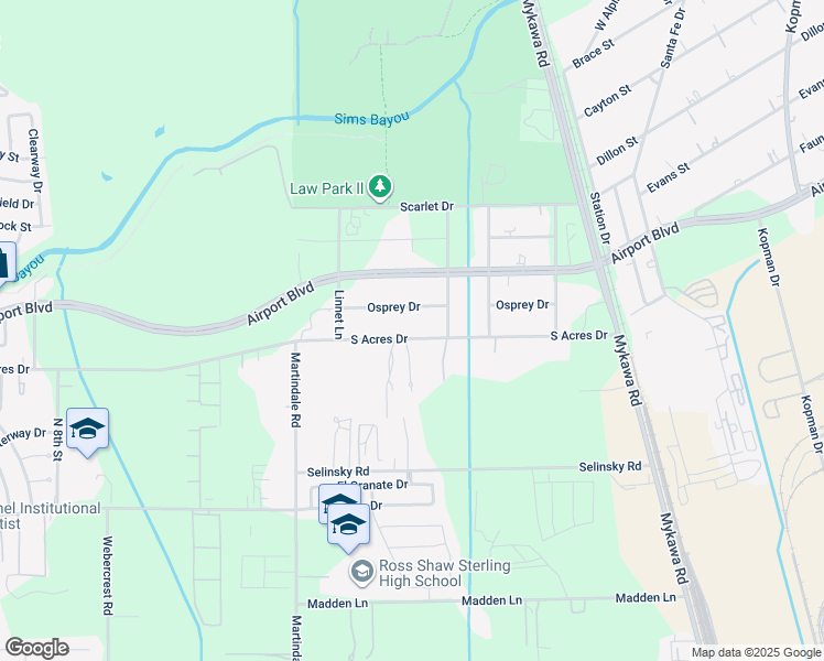 map of restaurants, bars, coffee shops, grocery stores, and more near 6212 South Acres Drive in Houston