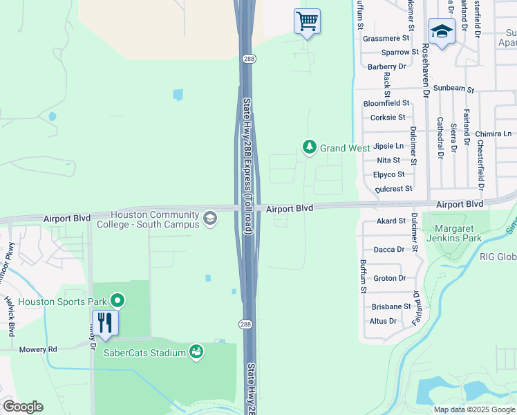map of restaurants, bars, coffee shops, grocery stores, and more near 4635 South Freeway in Houston