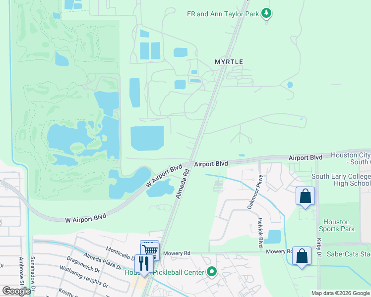 map of restaurants, bars, coffee shops, grocery stores, and more near 11828 Almeda Road in Houston