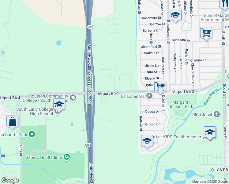 map of restaurants, bars, coffee shops, grocery stores, and more near 3046 Airport Boulevard in Houston