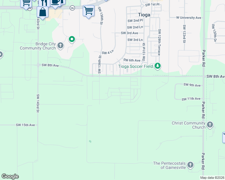 map of restaurants, bars, coffee shops, grocery stores, and more near 13275 Southwest 11th Road in Newberry
