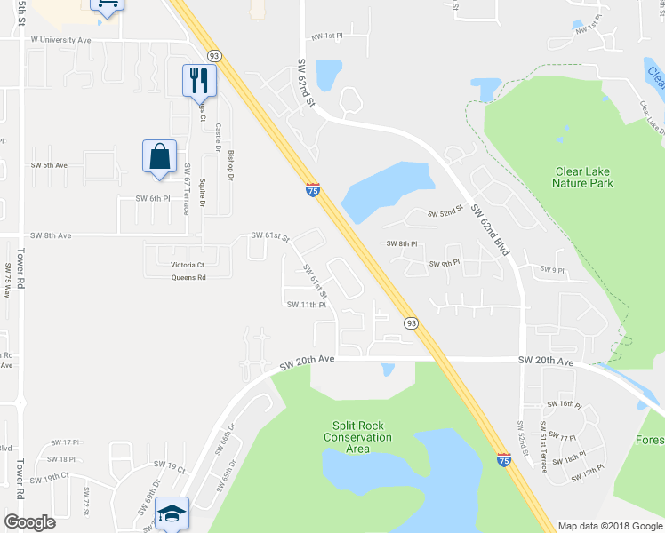 map of restaurants, bars, coffee shops, grocery stores, and more near 6034 Southwest 9th Place in Gainesville