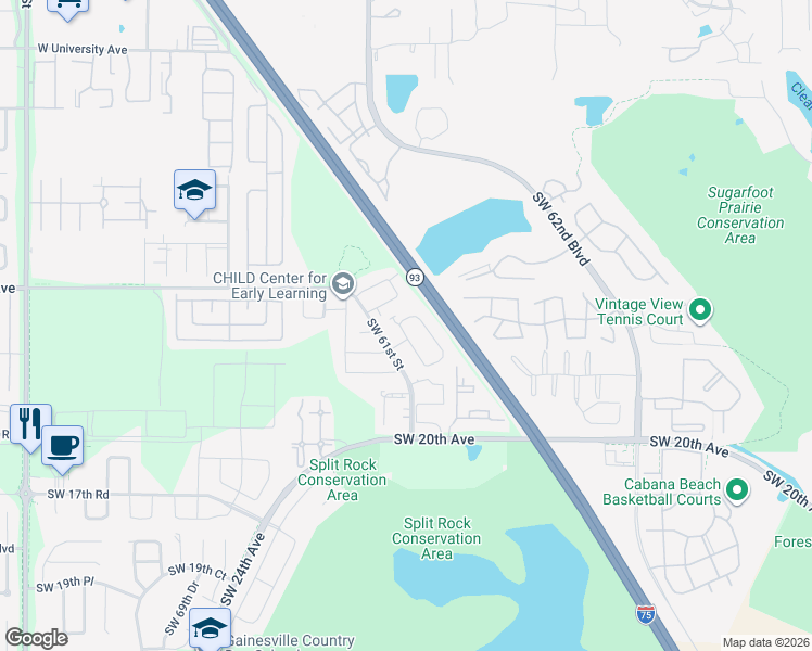 map of restaurants, bars, coffee shops, grocery stores, and more near 917 Southwest 60th Terrace in Gainesville