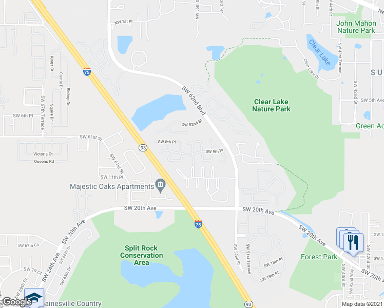 map of restaurants, bars, coffee shops, grocery stores, and more near 900 Southwest 56th Terrace in Gainesville