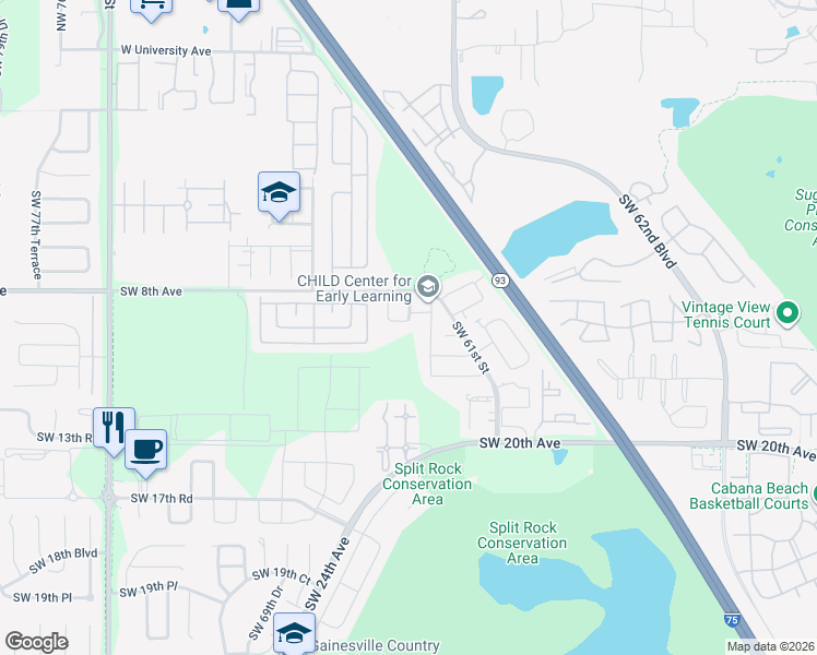 map of restaurants, bars, coffee shops, grocery stores, and more near 819 Southwest 63rd Terrace in Gainesville