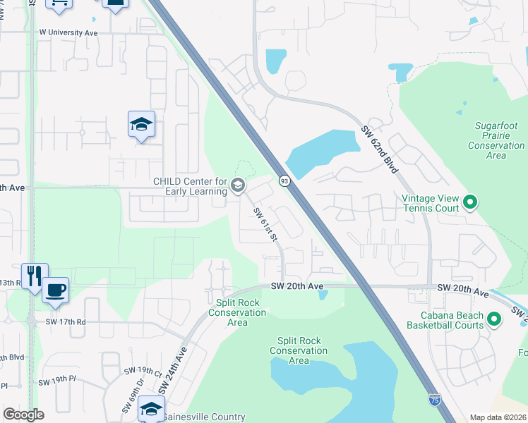 map of restaurants, bars, coffee shops, grocery stores, and more near 6162 Southwest 8th Lane in Gainesville