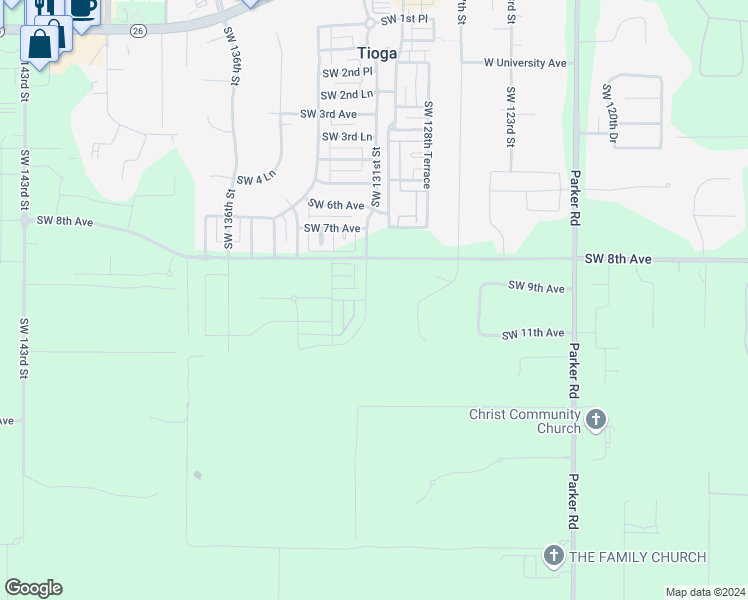 map of restaurants, bars, coffee shops, grocery stores, and more near 918 Southwest 127 Street in Newberry