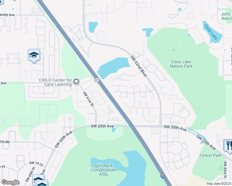 map of restaurants, bars, coffee shops, grocery stores, and more near 829 Southwest 58 Terrace in Gainesville