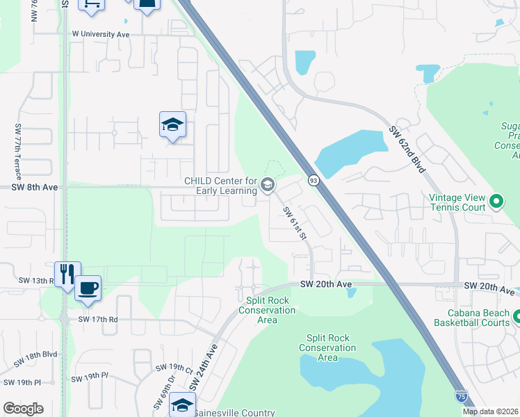 map of restaurants, bars, coffee shops, grocery stores, and more near 819 Southwest 63rd Terrace in Gainesville