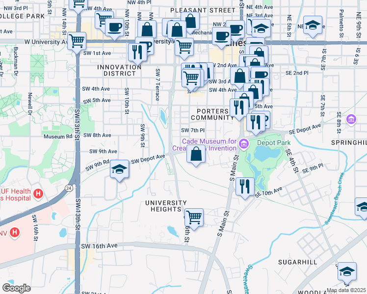 map of restaurants, bars, coffee shops, grocery stores, and more near 810 Southwest 5th Terrace in Gainesville