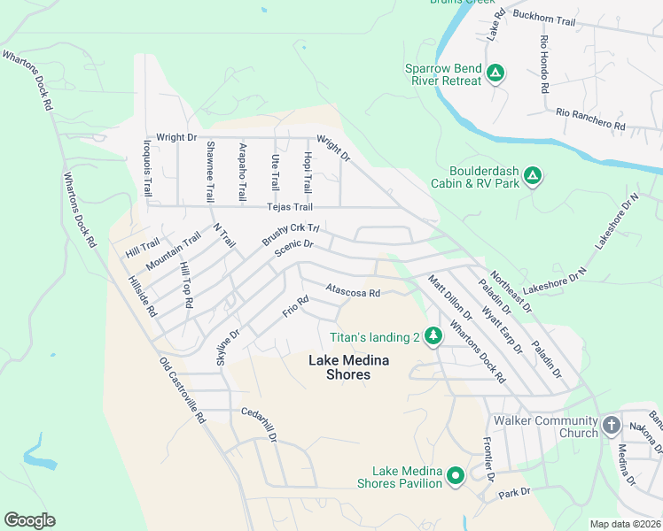 map of restaurants, bars, coffee shops, grocery stores, and more near 744 Brushy Creek Road in Bandera