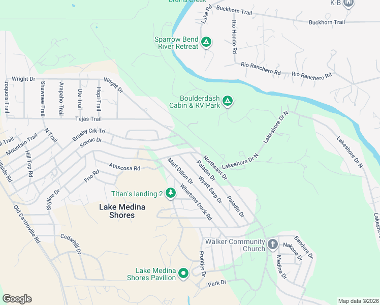 map of restaurants, bars, coffee shops, grocery stores, and more near 237 Northeast Drive in Bandera