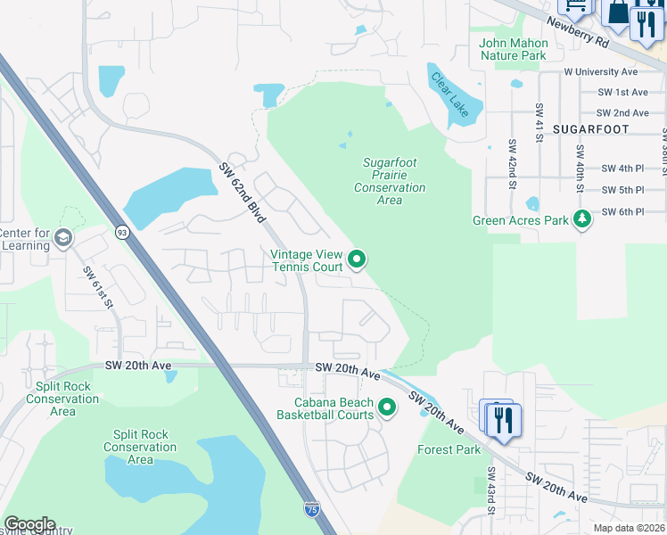 map of restaurants, bars, coffee shops, grocery stores, and more near 857 Southwest 50th Way in Gainesville