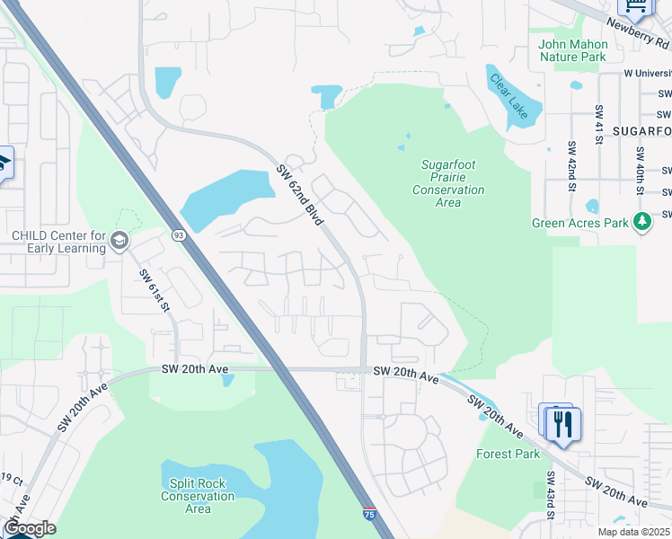 map of restaurants, bars, coffee shops, grocery stores, and more near 80 Southwest 9th Place in Gainesville
