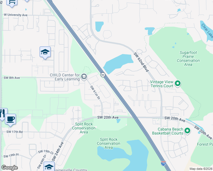 map of restaurants, bars, coffee shops, grocery stores, and more near 6034 Southwest 9th Place in Gainesville