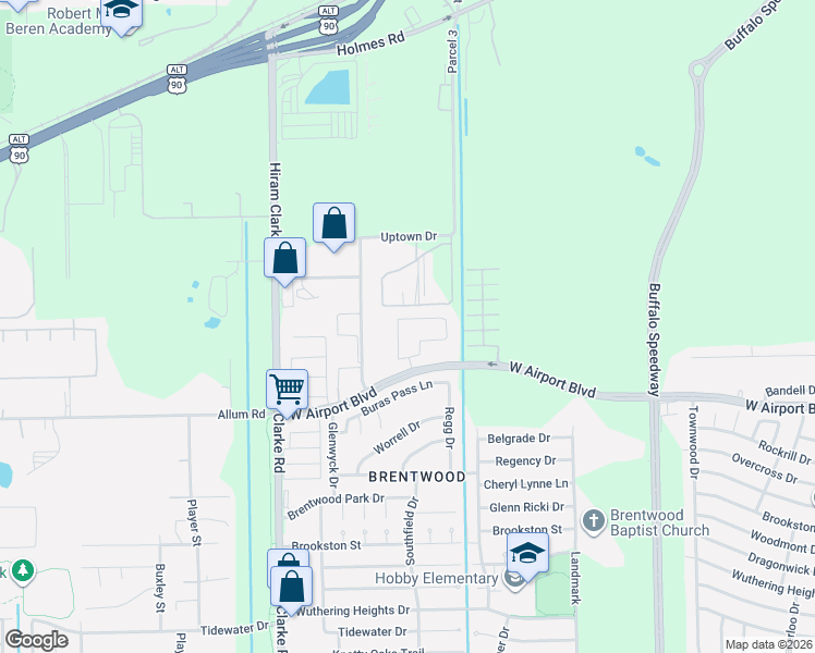 map of restaurants, bars, coffee shops, grocery stores, and more near 12702 Blue Cromis Lane in Houston