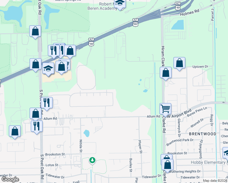 map of restaurants, bars, coffee shops, grocery stores, and more near 12603 Paso Del Flores Drive in Houston