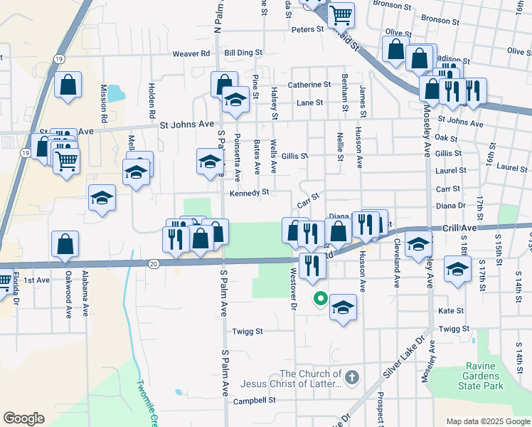 map of restaurants, bars, coffee shops, grocery stores, and more near in Palatka