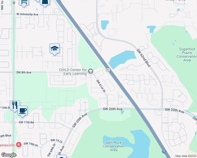 map of restaurants, bars, coffee shops, grocery stores, and more near 6162 Southwest 8th Lane in Gainesville