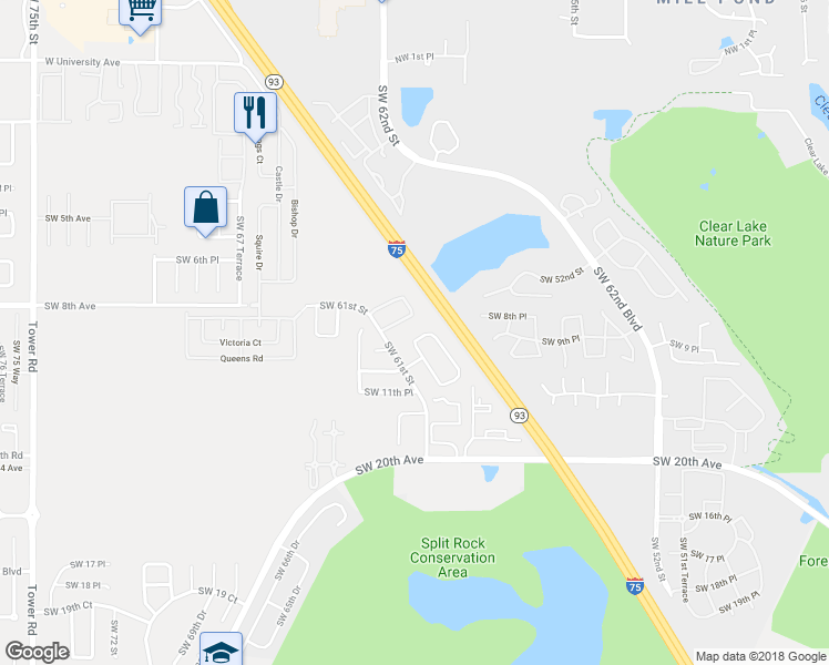 map of restaurants, bars, coffee shops, grocery stores, and more near 6034 Southwest 9th Place in Gainesville