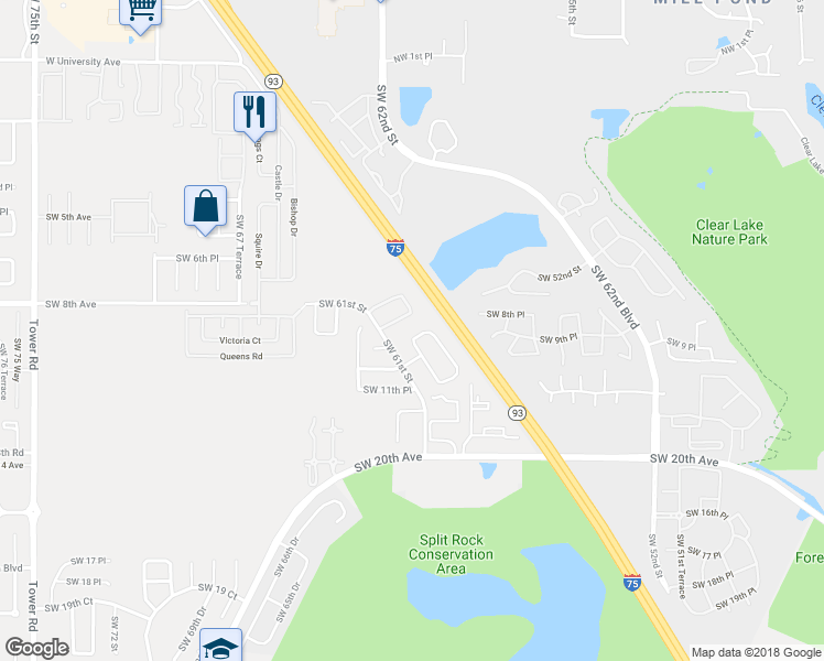 map of restaurants, bars, coffee shops, grocery stores, and more near 6034 Southwest 9th Place in Gainesville
