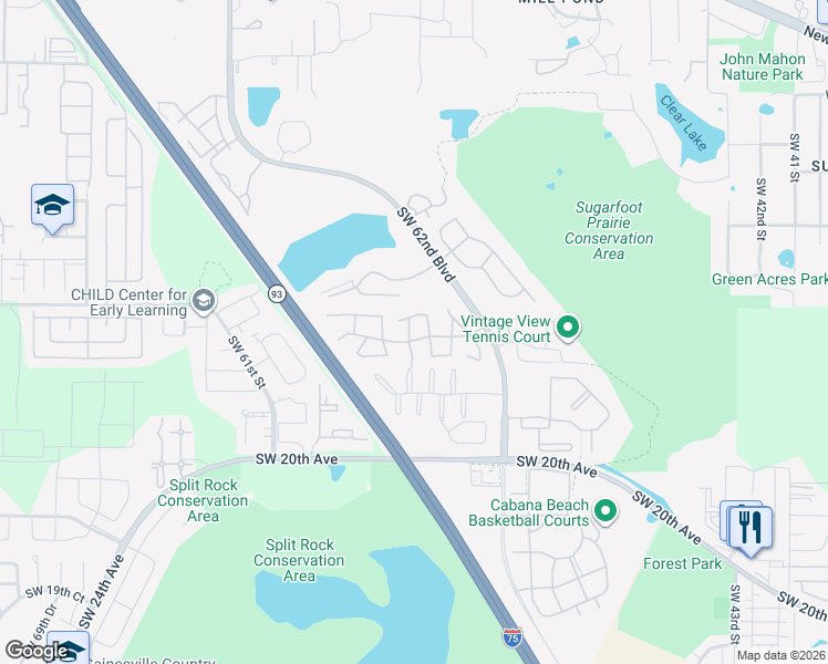 map of restaurants, bars, coffee shops, grocery stores, and more near 829 Southwest 55th Terrace in Gainesville