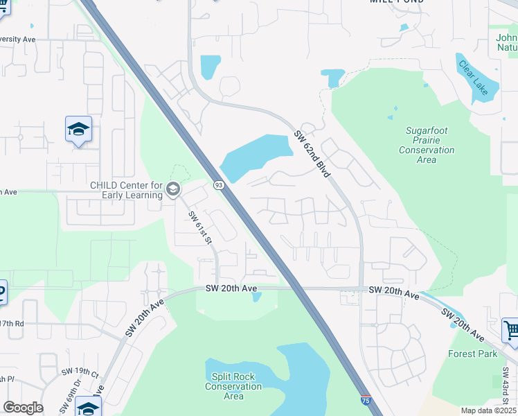 map of restaurants, bars, coffee shops, grocery stores, and more near 829 Southwest 58 Terrace in Gainesville