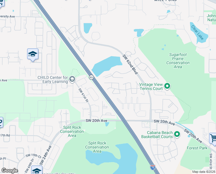 map of restaurants, bars, coffee shops, grocery stores, and more near 829 Southwest 58 Terrace in Gainesville