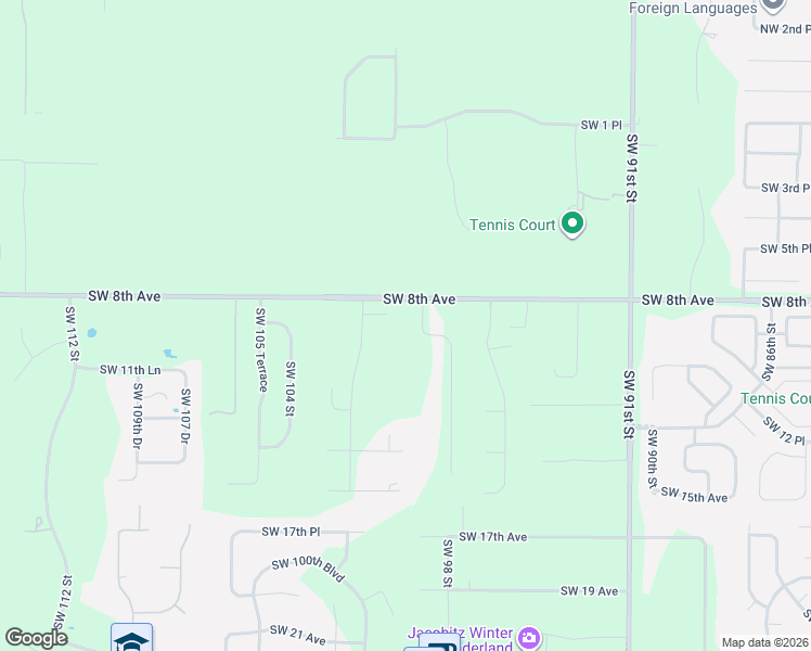 map of restaurants, bars, coffee shops, grocery stores, and more near 9909 Southwest 8th Avenue in Gainesville