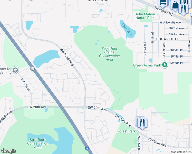 map of restaurants, bars, coffee shops, grocery stores, and more near 857 Southwest 50th Way in Gainesville