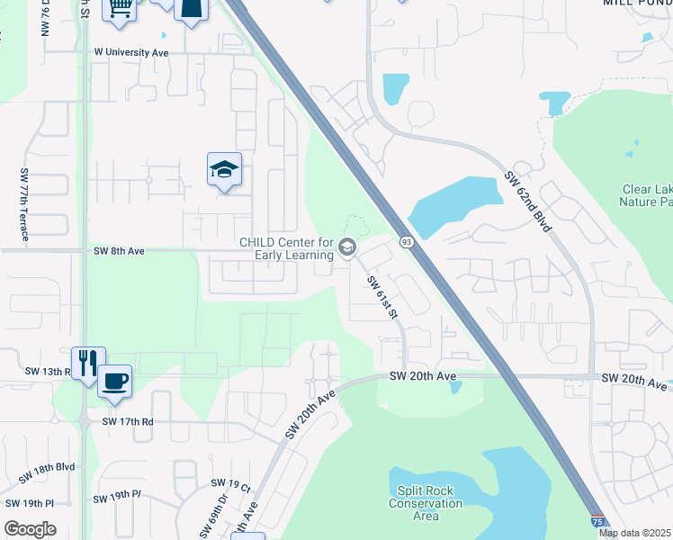 map of restaurants, bars, coffee shops, grocery stores, and more near 819 Southwest 63rd Terrace in Gainesville