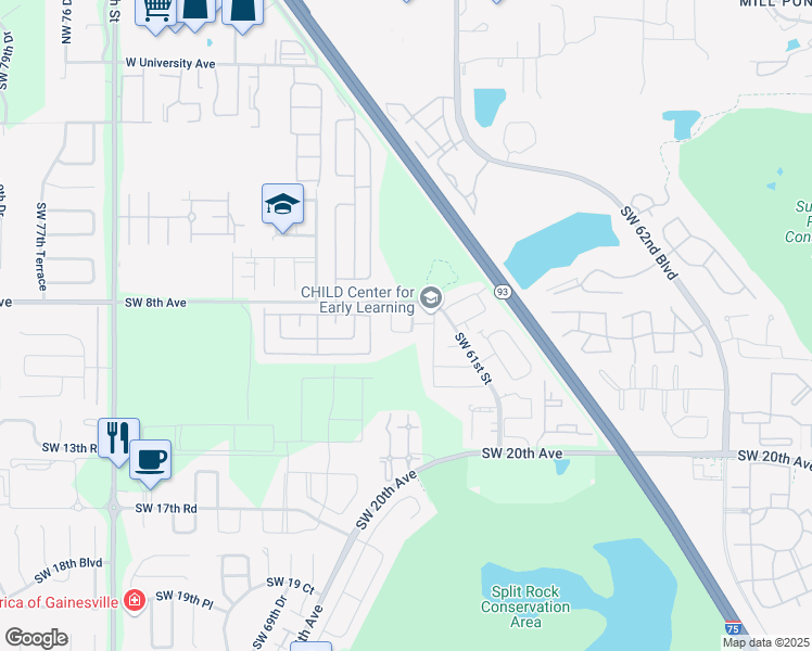 map of restaurants, bars, coffee shops, grocery stores, and more near 818 Southwest 63rd Terrace in Gainesville