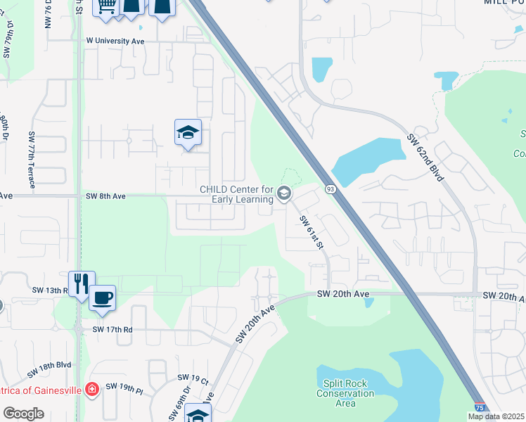 map of restaurants, bars, coffee shops, grocery stores, and more near 818 Southwest 63rd Terrace in Gainesville