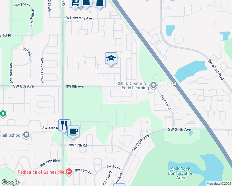 map of restaurants, bars, coffee shops, grocery stores, and more near 609 Southwest 61st Street in Gainesville