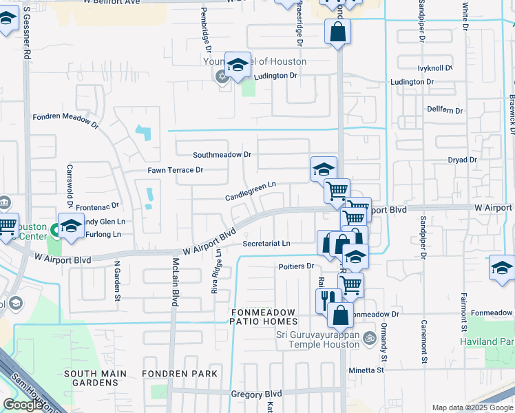 map of restaurants, bars, coffee shops, grocery stores, and more near 120 Fairmeadow Drive in Houston