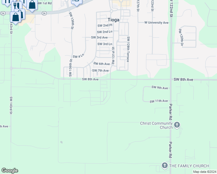 map of restaurants, bars, coffee shops, grocery stores, and more near 914 Southwest 131st Street in Newberry