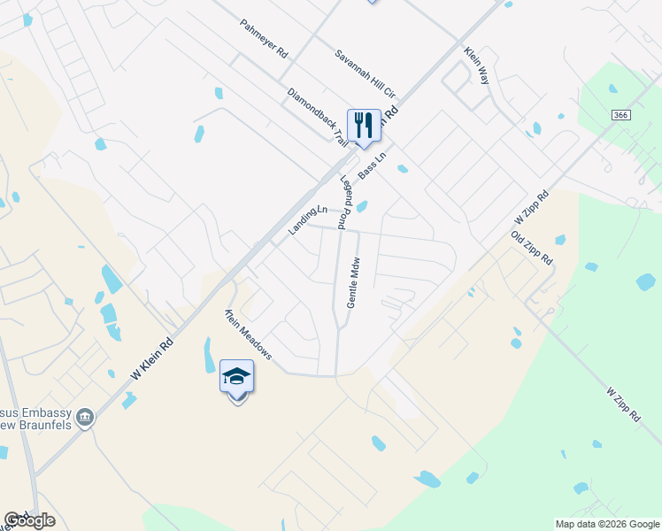 map of restaurants, bars, coffee shops, grocery stores, and more near 3949 Legend Pond in New Braunfels