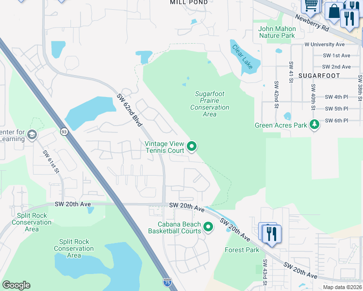 map of restaurants, bars, coffee shops, grocery stores, and more near 857 Southwest 50th Way in Gainesville