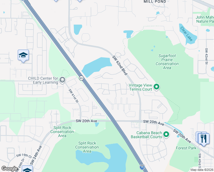 map of restaurants, bars, coffee shops, grocery stores, and more near 819 Southwest 57 Terrace in Gainesville