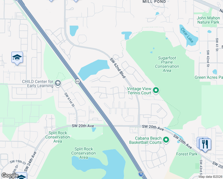 map of restaurants, bars, coffee shops, grocery stores, and more near 819 Southwest 57 Terrace in Gainesville